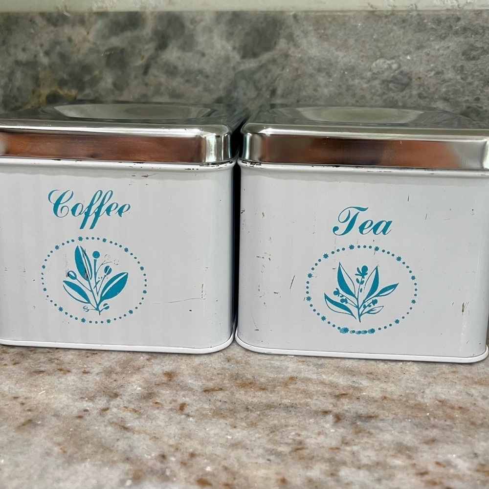 Vintage Lincoln Beautyware Painted Chrome Coffee and Tea Canister Set